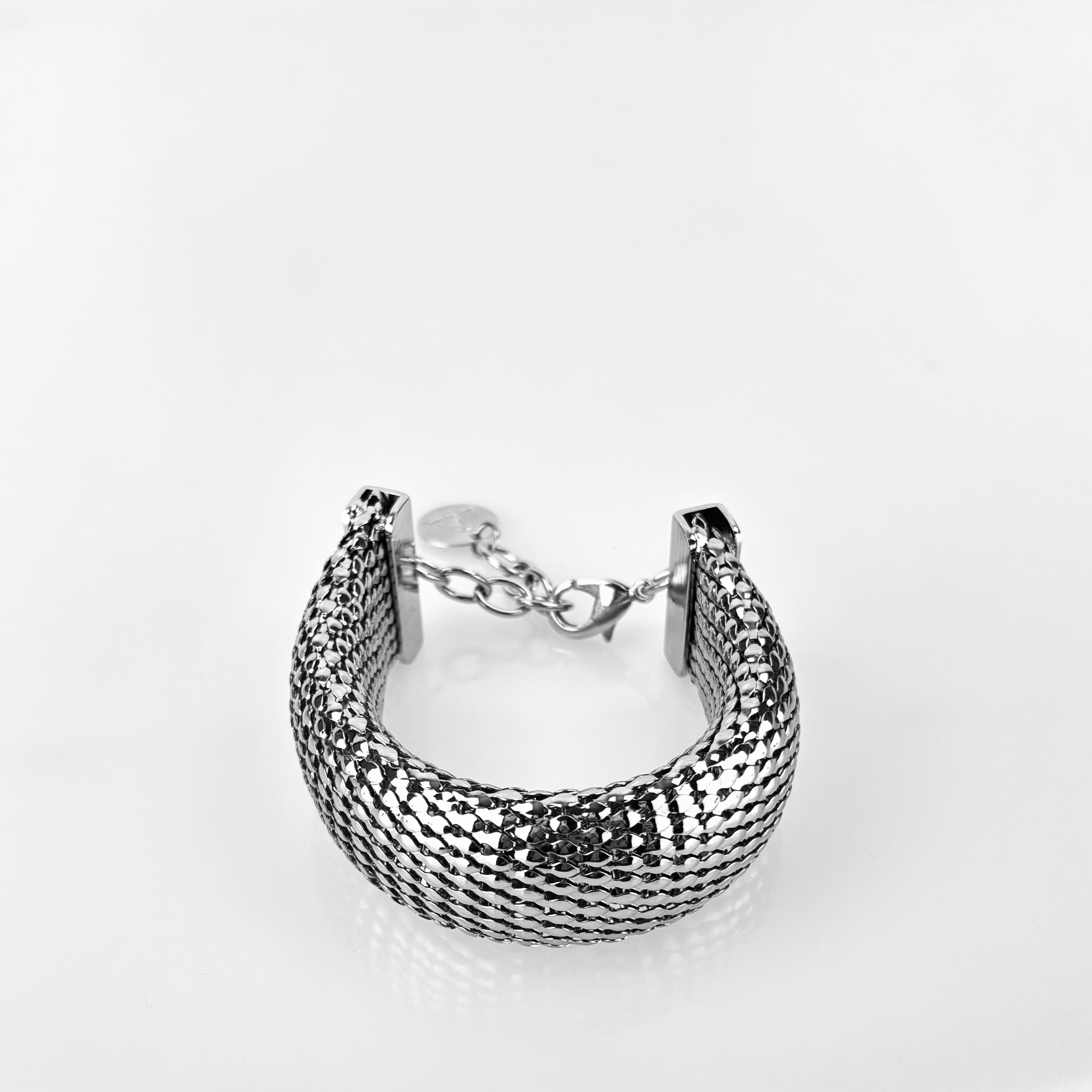 Silvia Gnecchi Serpent Metal Mesh Cuff Bracelet Silver - Big Bag NY