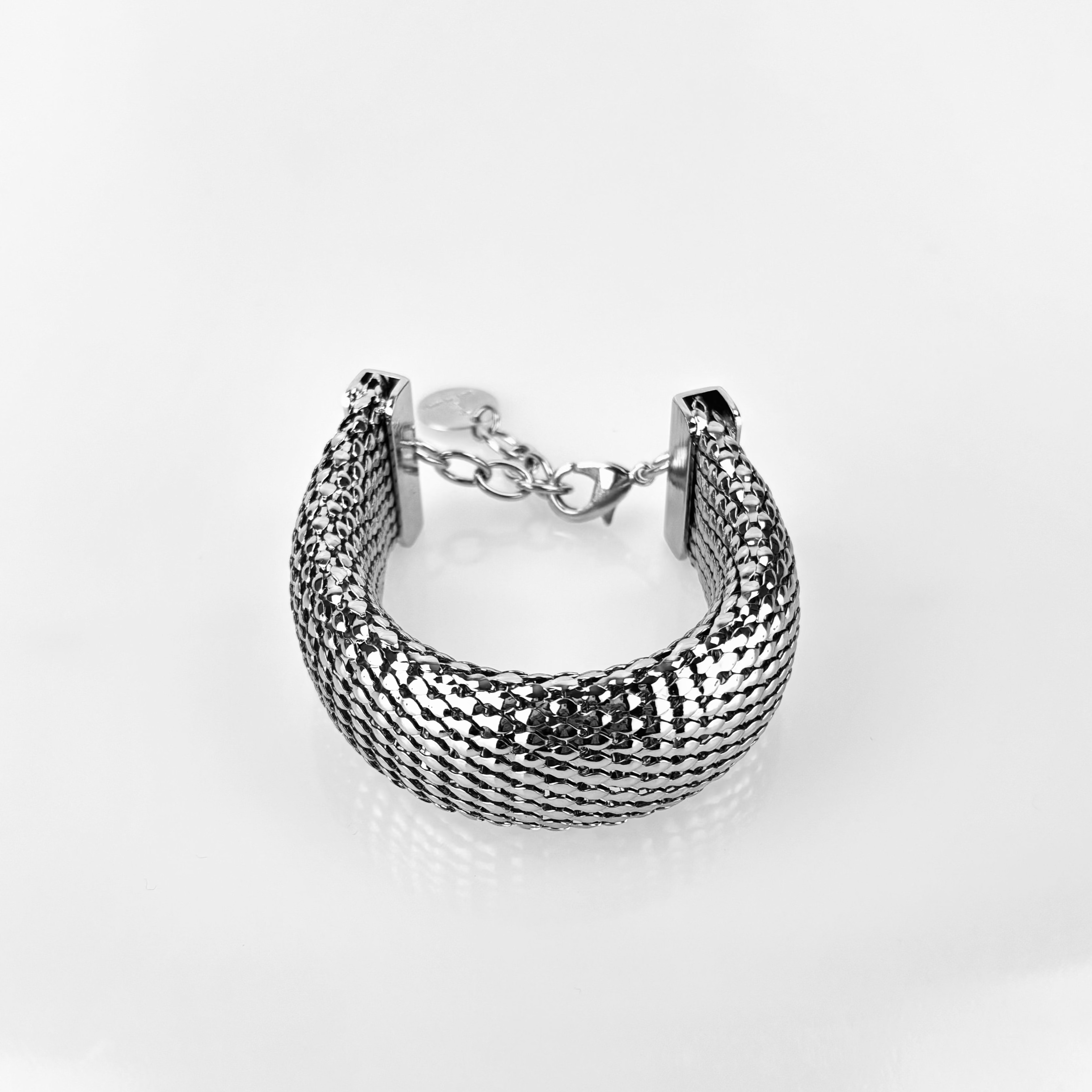 Silvia Gnecchi Serpent Metal Mesh Cuff Bracelet Silver - Big Bag NY