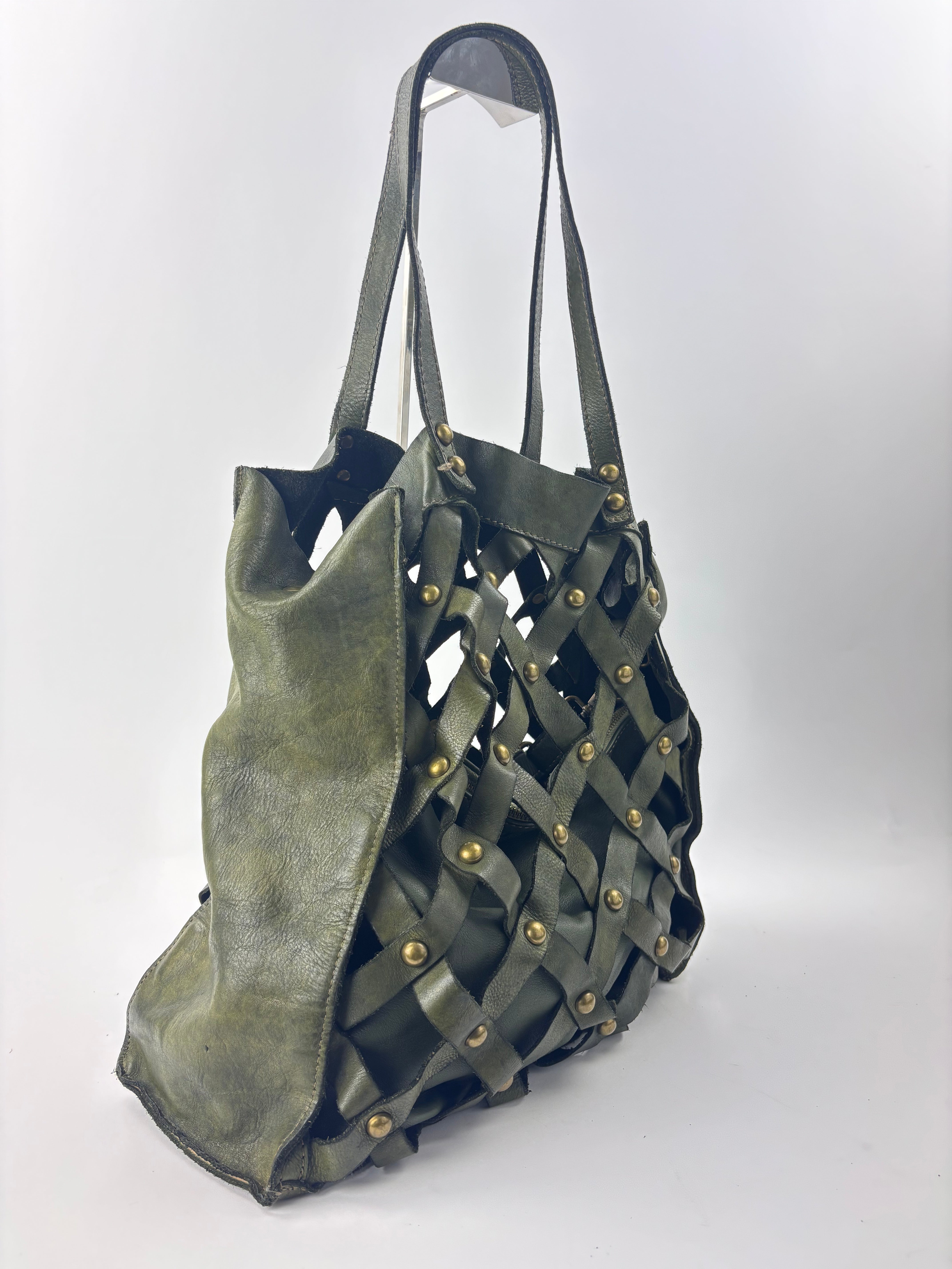 Studded Crossbody Shoulder Bag Green - Big Bag NY