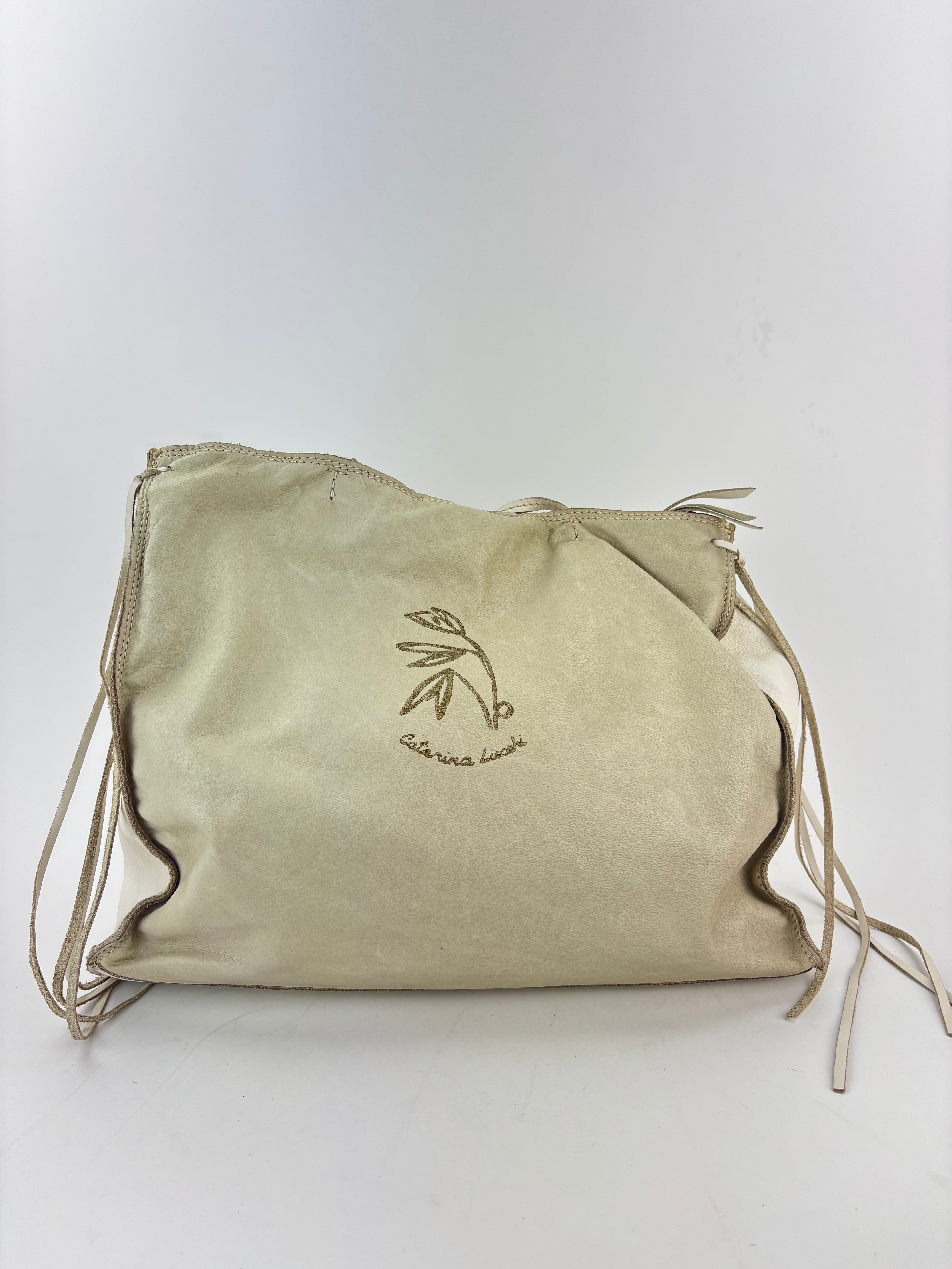 Caterina Lucchi Floral Zipper Tote White Cream - Big Bag NY