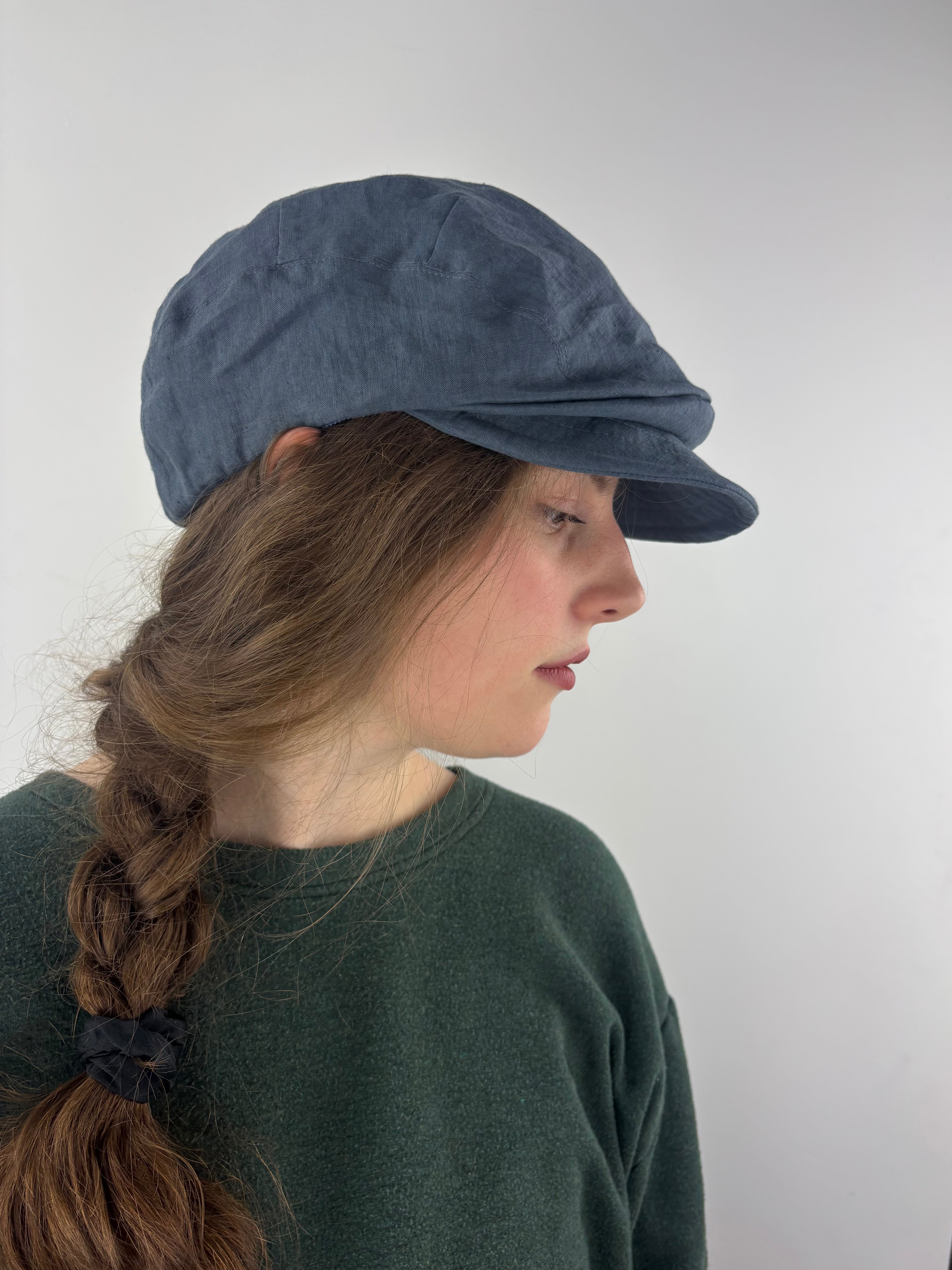 QUIHNO Linen and Nylon Sun and Rain Flat Cap Green - Big Bag NY