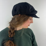 QUIHNO Linen and Nylon Sun and Rain Flat Cap Black - Big Bag NY