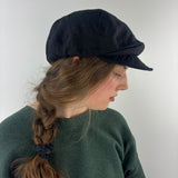 QUIHNO Linen and Nylon Sun and Rain Flat Cap Black - Big Bag NY