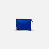 Small Leather Twin Pouch with Silver Crossbody Blue - Big Bag NY