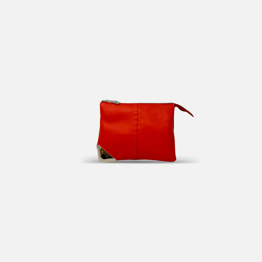 Small Leather Twin Pouch with Silver Crossbody Coral - Big Bag NY