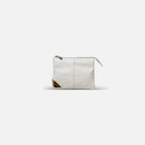 Small Leather Twin Pouch with Silver Crossbody White - Big Bag NY