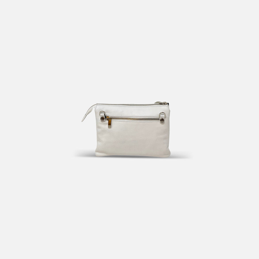 Small Leather Twin Pouch with Silver Crossbody White - Big Bag NY