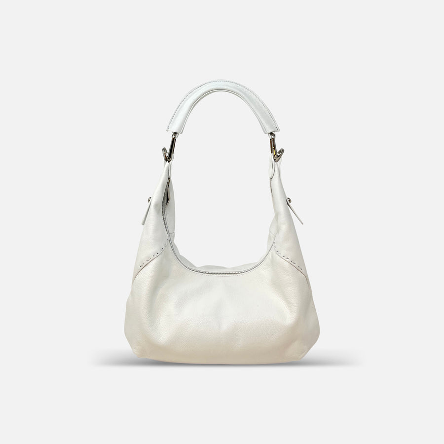 Renato Angi Medium Leather Shoulder Bag White - Big Bag NY