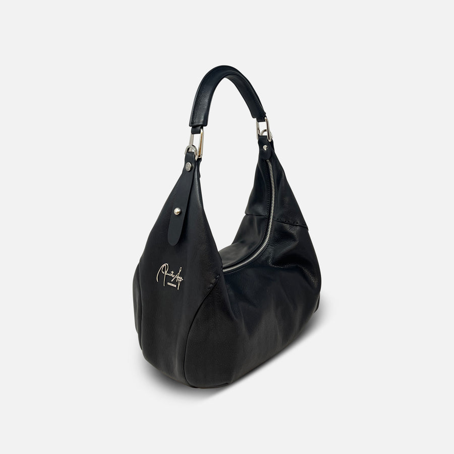 Renato Angi Medium Leather Shoulder Bag Black - Big Bag NY