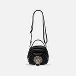 Renato Angi Small Leather Lion Multi Pocket Handbag Black - Big Bag NY