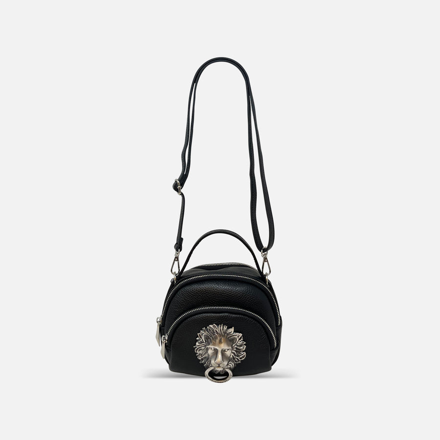 Renato Angi Small Leather Lion Multi Pocket Handbag Black - Big Bag NY