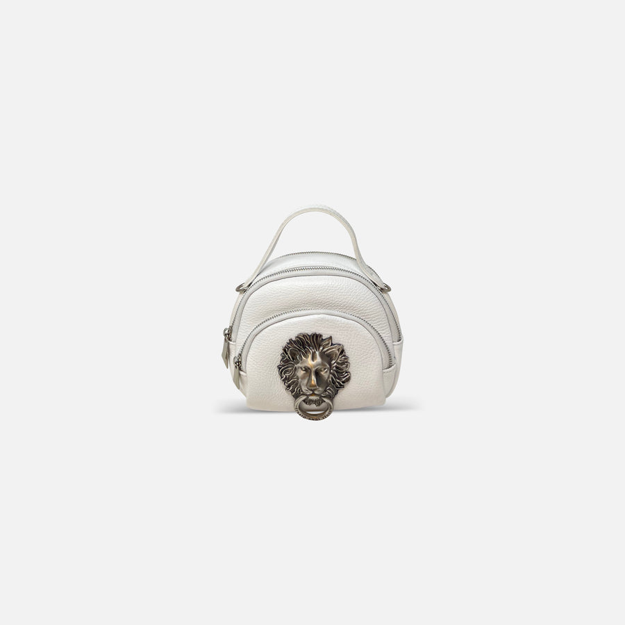Renato Angi Small Leather Lion Multi Pocket Handbag White - Big Bag NY