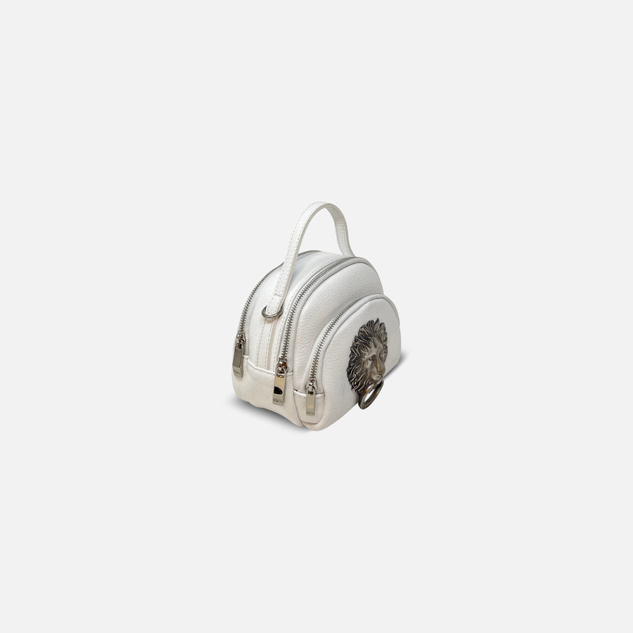 Renato Angi Small Leather Lion Multi Pocket Handbag White - Big Bag NY