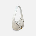 Renato Angi Small Leather Shoulder Bag with Zip Front White - Big Bag NY