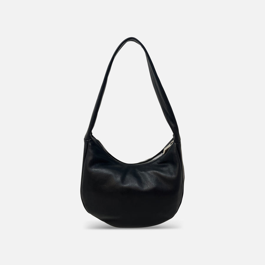 Renato Angi Small Leather Shoulder Bag with Zip Front Black - Big Bag NY