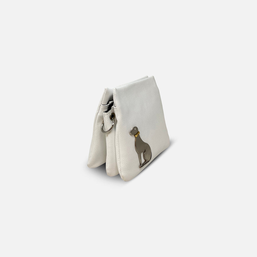 Renato Angi Medium Leather Crossbody with Silver Dog White - Big Bag NY