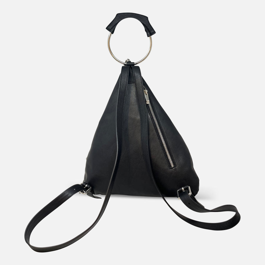 Renato Angi Slide Lock Fold Over Backpack in Black - Big Bag NY