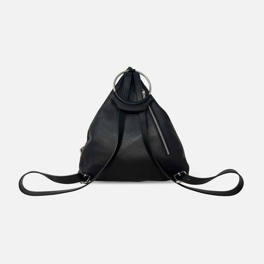 Renato Angi Slide Lock Fold Over Backpack in Black - Big Bag NY