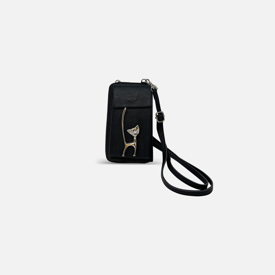 Crossbody Wallet Bag with Silver Cat