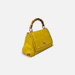 Plinio Visona Patent Handbag with Bamboo Handle Naplack Giallo - Big Bag NY