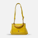 Plinio Visona Patent Handbag with Bamboo Handle Naplack Giallo - Big Bag NY