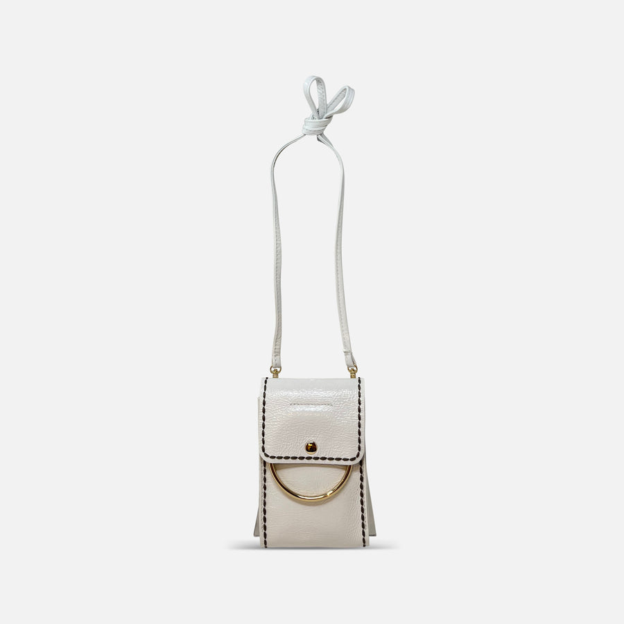 Plinio Visona Mini Patent Phone Holder Bianco - Big Bag NY