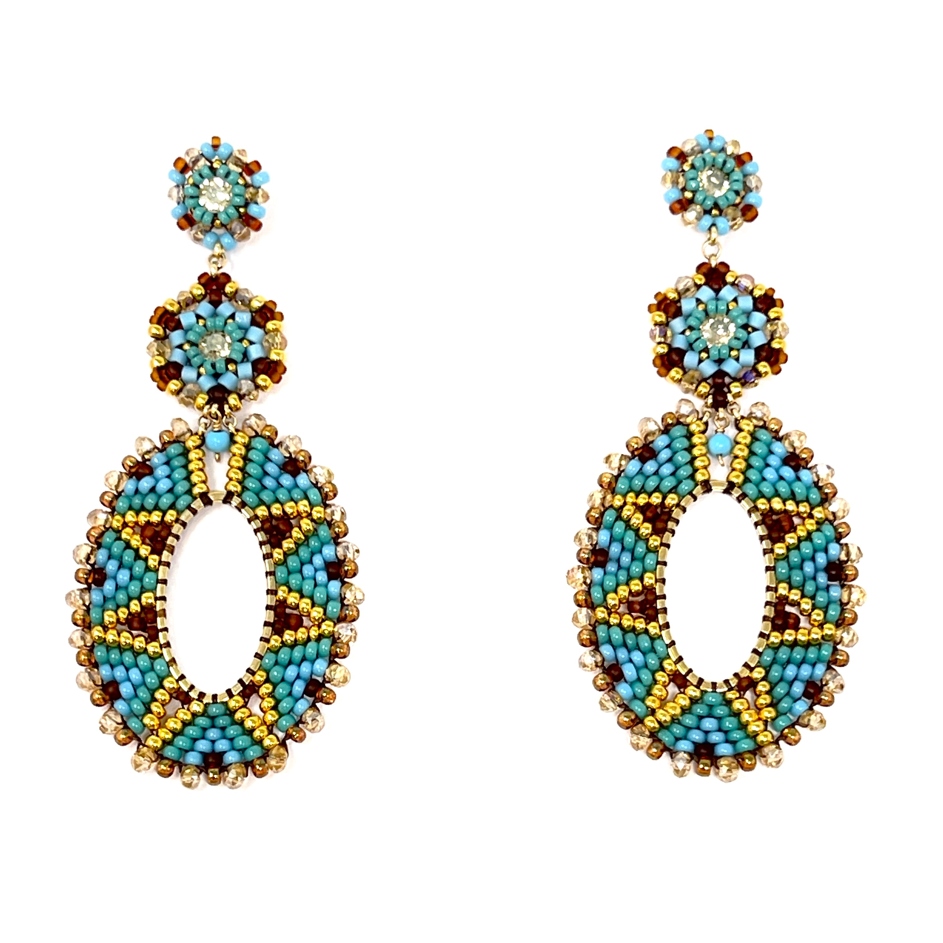 Miguel Ases Tiered Long Turquoise Drop Earrings - Big Bag NY