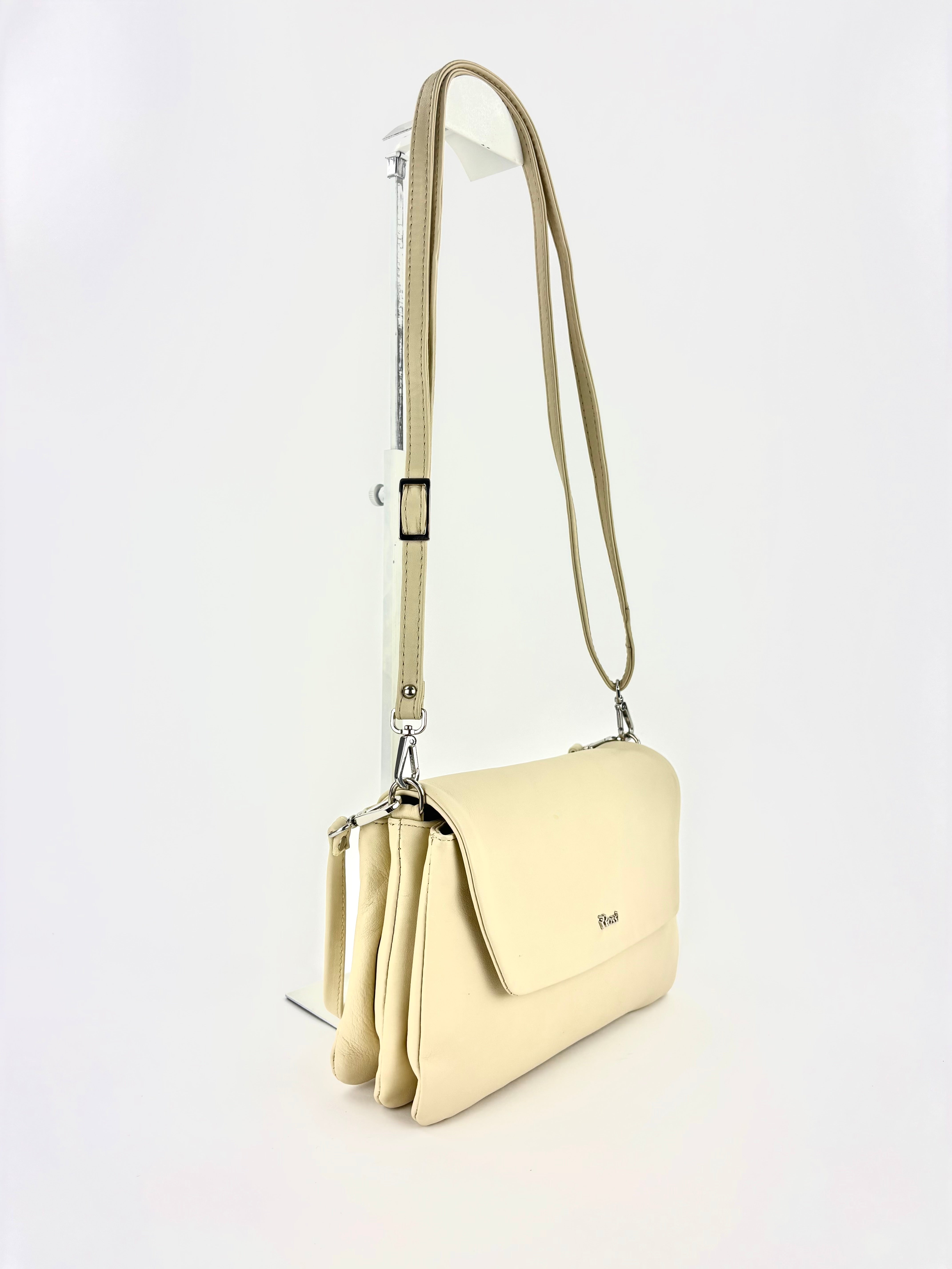Triple Compartment Small Shoulder Bag Beige - Big Bag NY