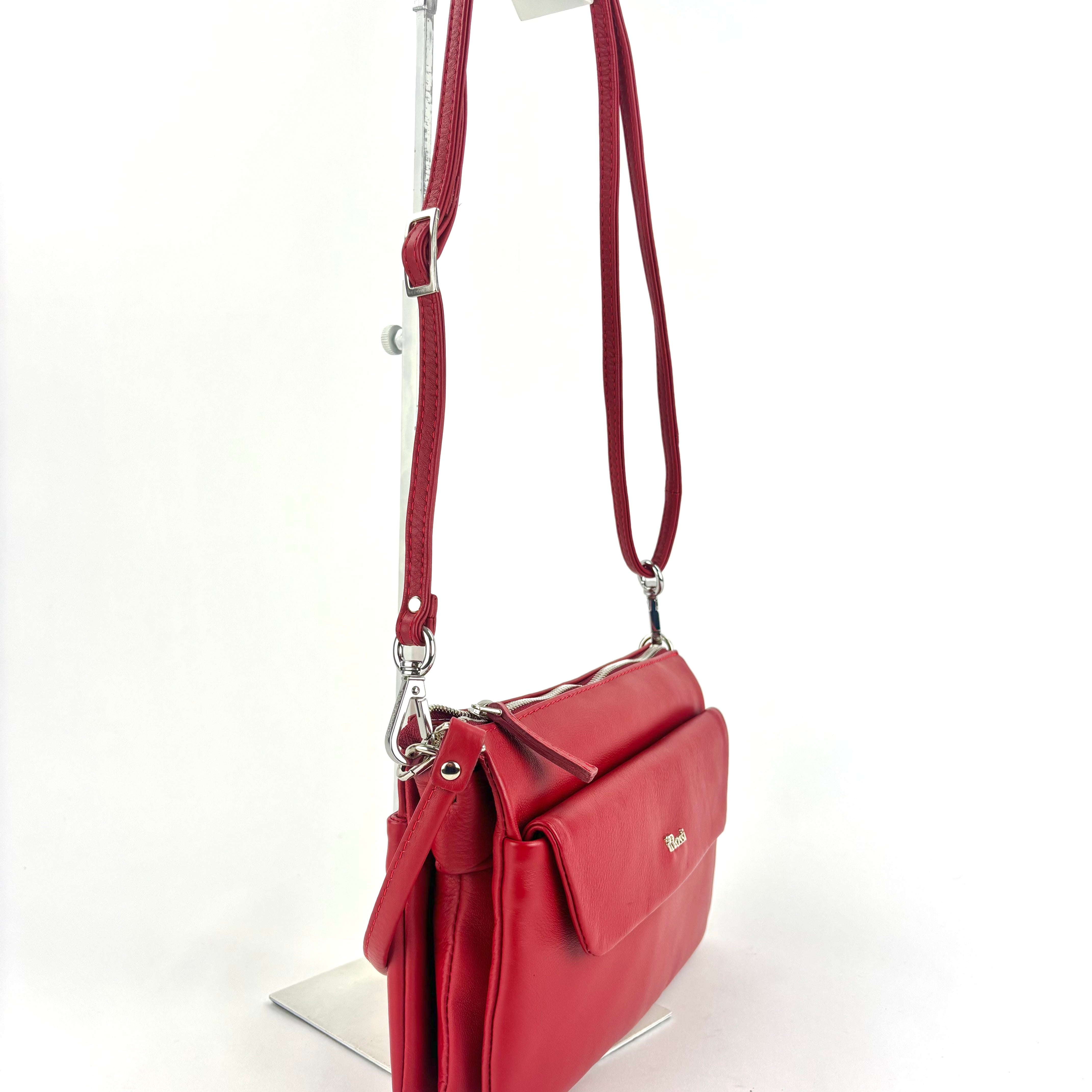 Triple Compartment Small Shoulder Bag Red - Big Bag NY
