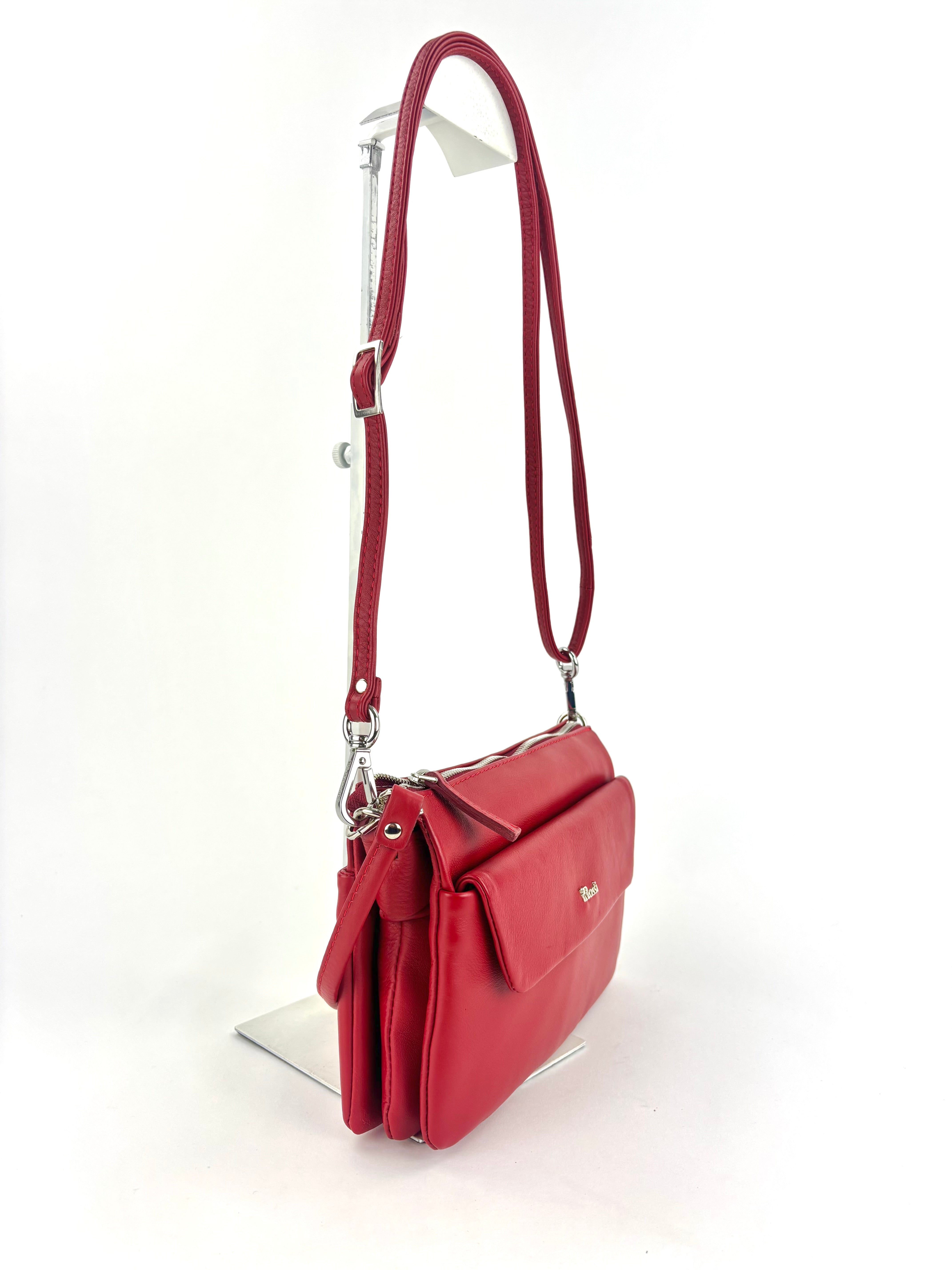Triple Compartment Small Shoulder Bag Red - Big Bag NY