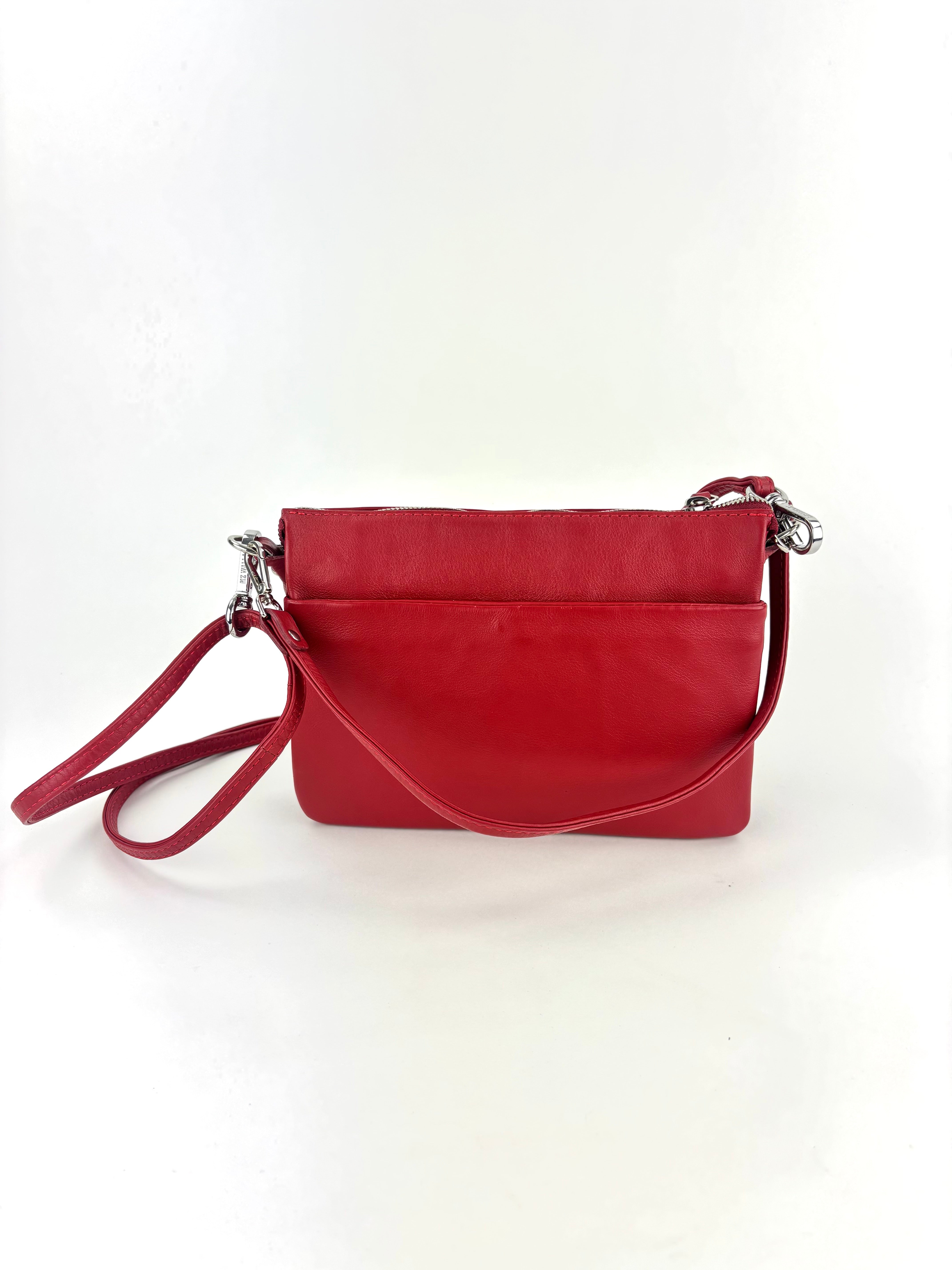 Triple Compartment Small Shoulder Bag Red - Big Bag NY