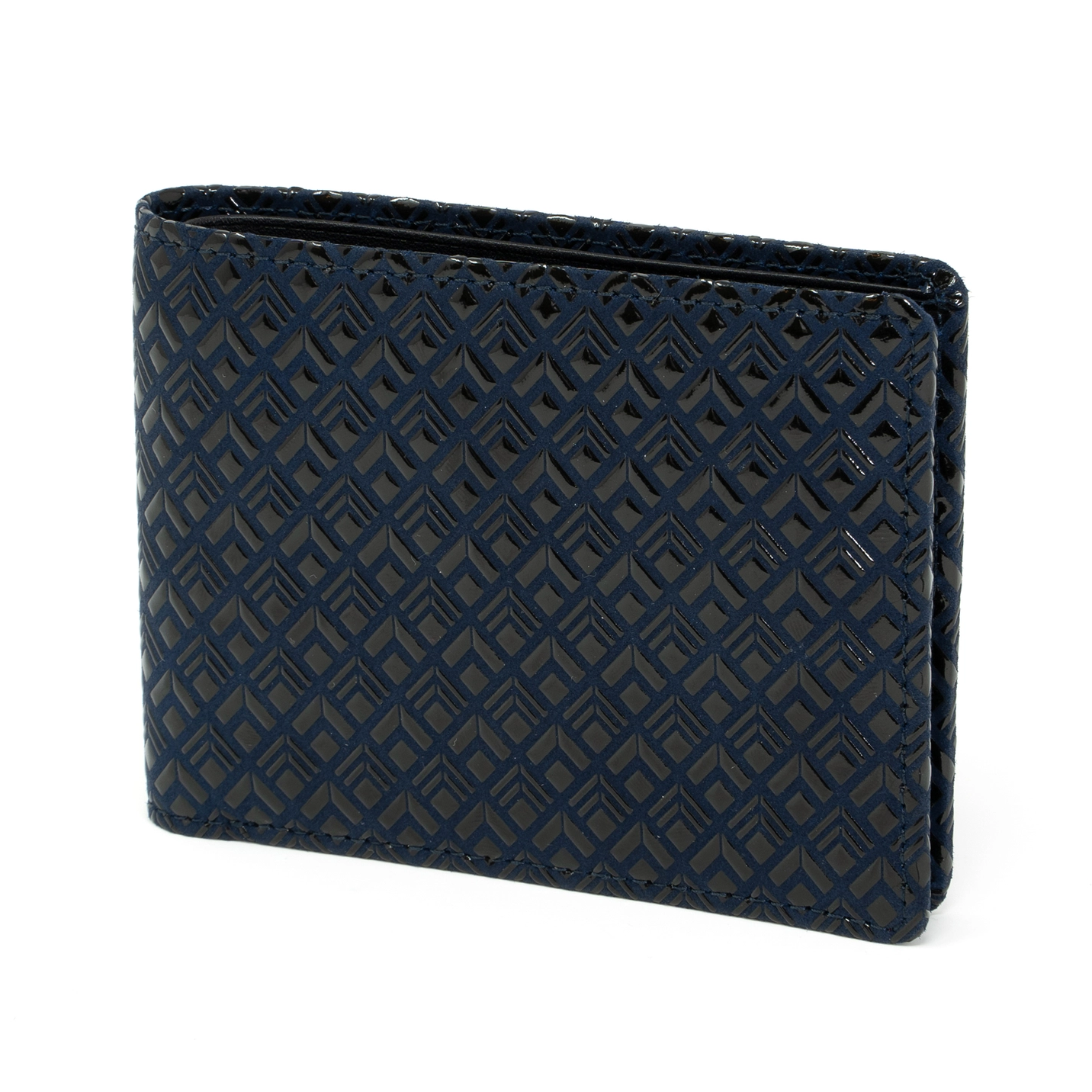 INDEN Leather Man Folded Wallet Billfold Diamond Frame Navy -Big Bag NY