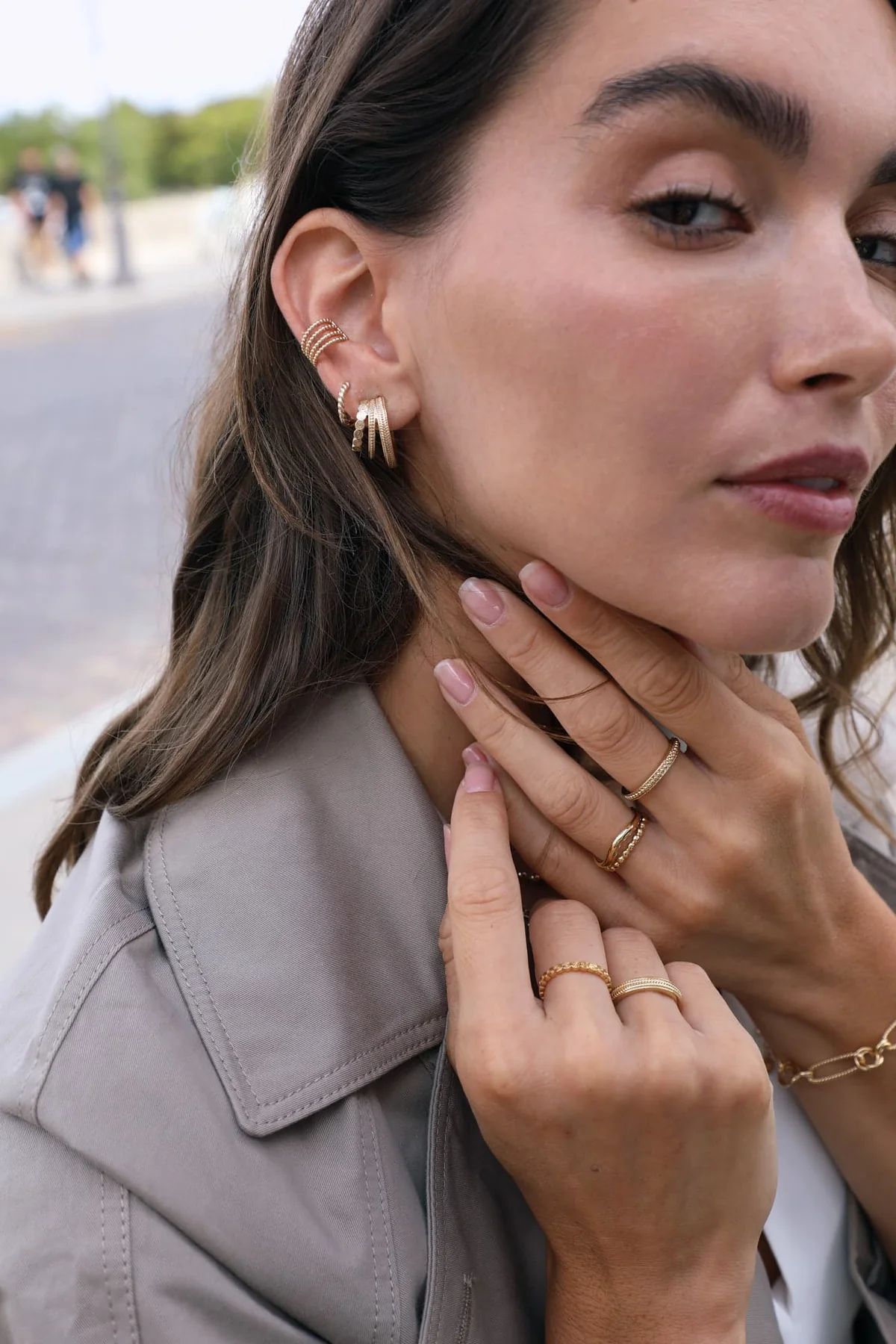 Islie gold multi texture triple hoop earrings