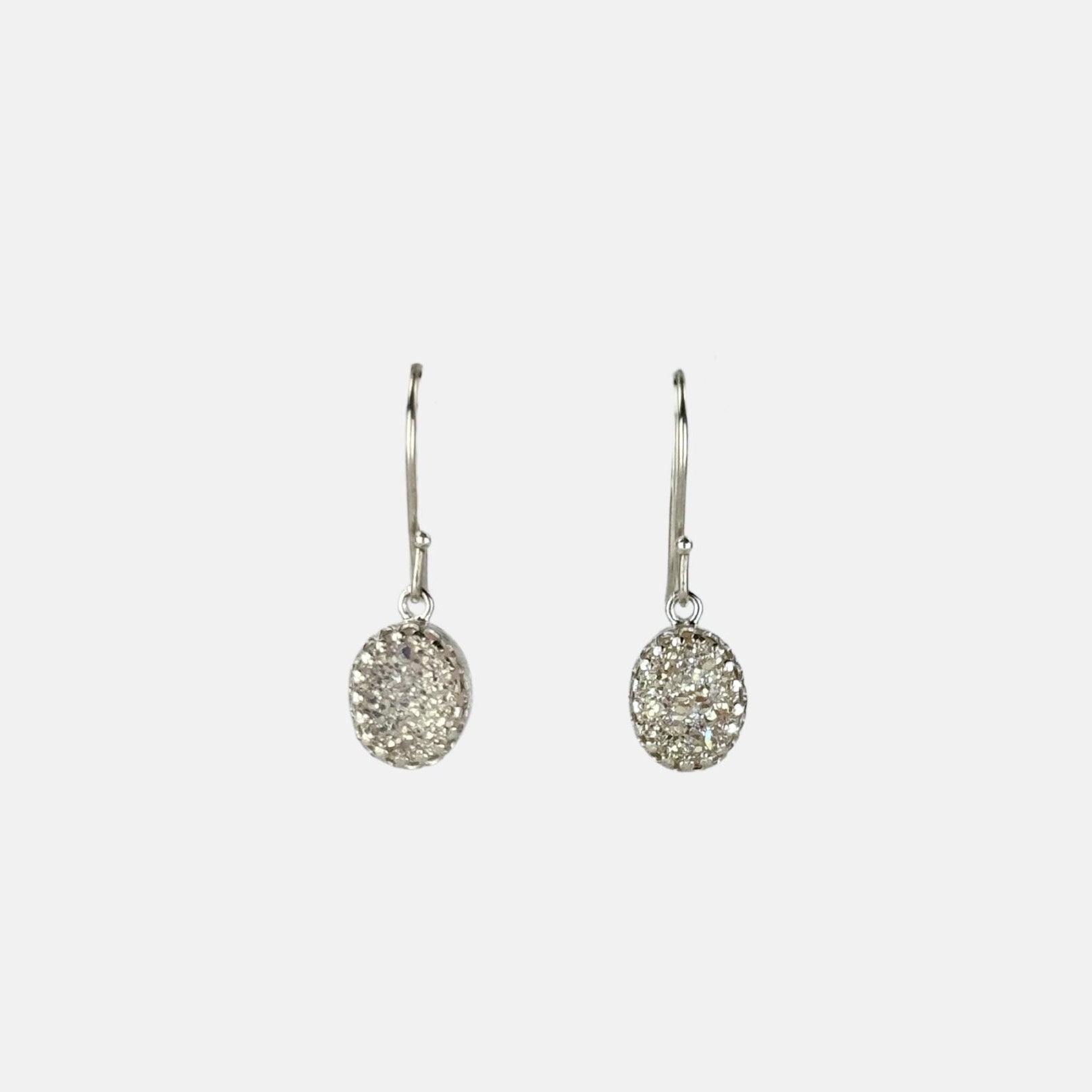 Ithil Oval White Druzy Dangle Earrings in Silver - Big Bag NY