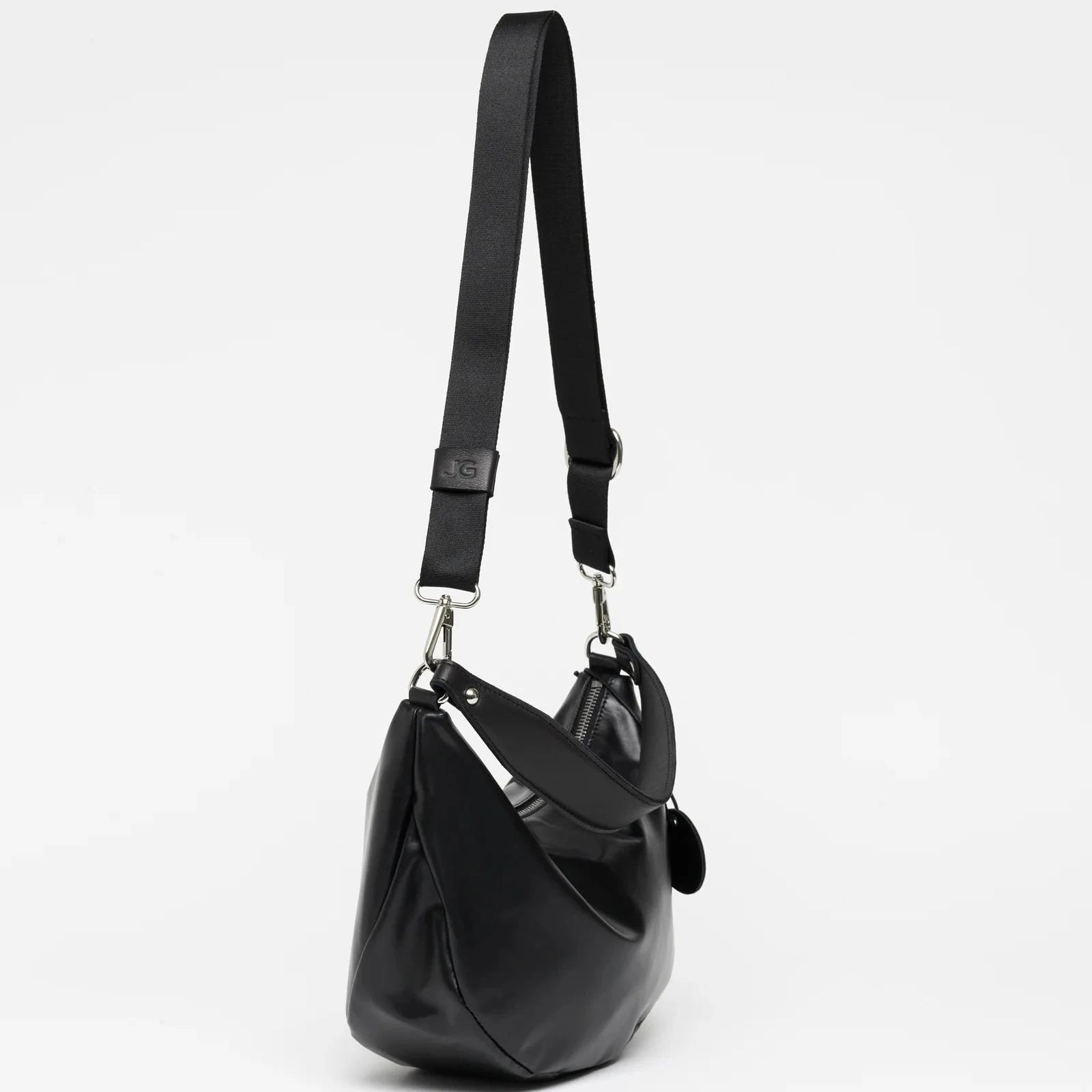 Jack Gomme PETIT CHARLIE Light Leather Half Moon Bag in Noir - Big Bag NY