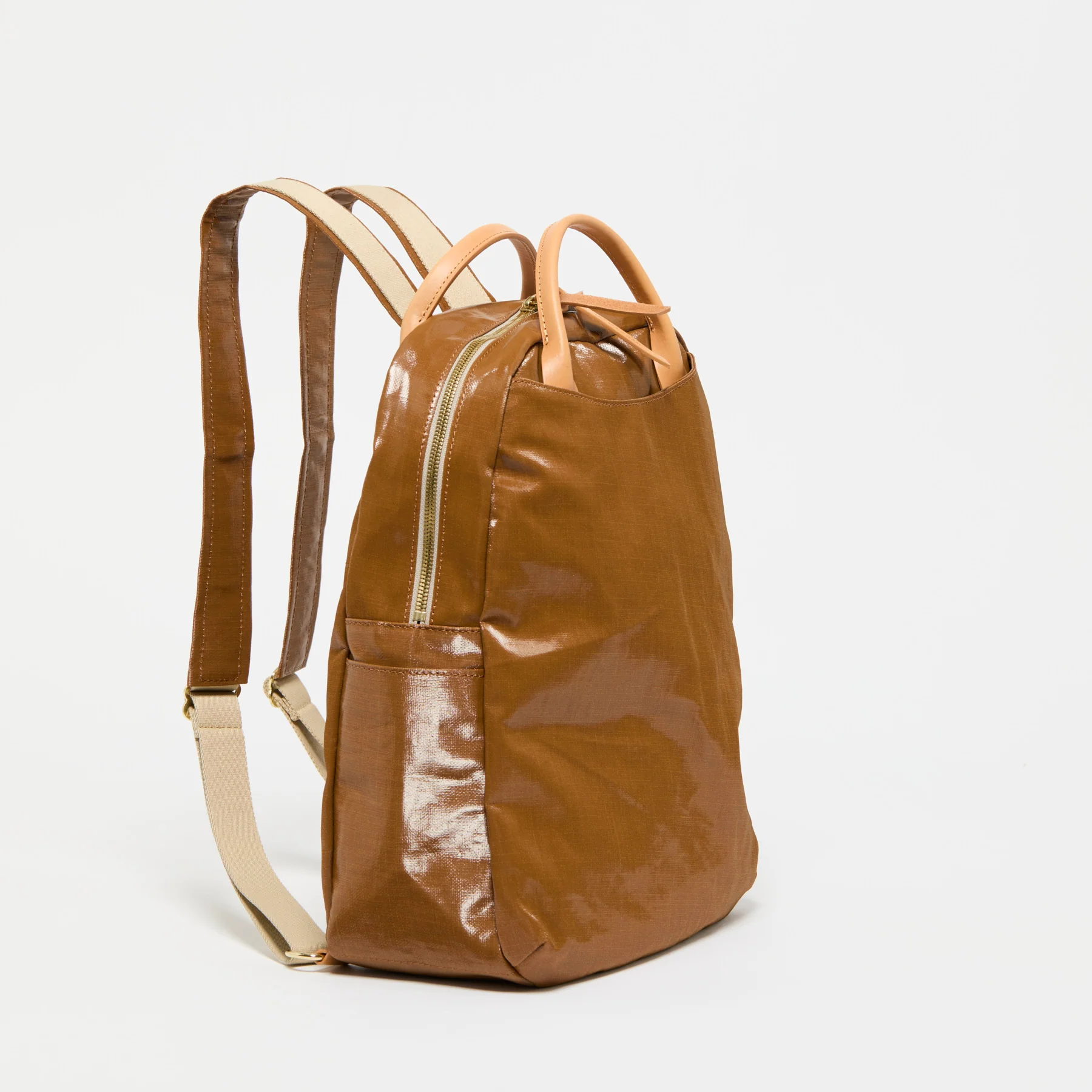 Jack Gomme LAMI Light Linen Backpack in Havana - Big Bag NY side view