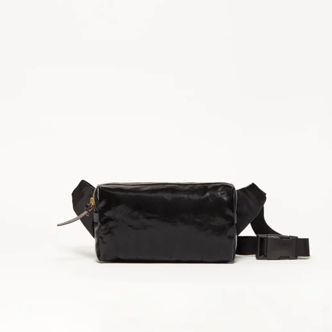 Jack Gomme Premium Coated Linen Bloom Bum Bag Banana Bag Belt Bag Noir Black Color - Big Bag NY