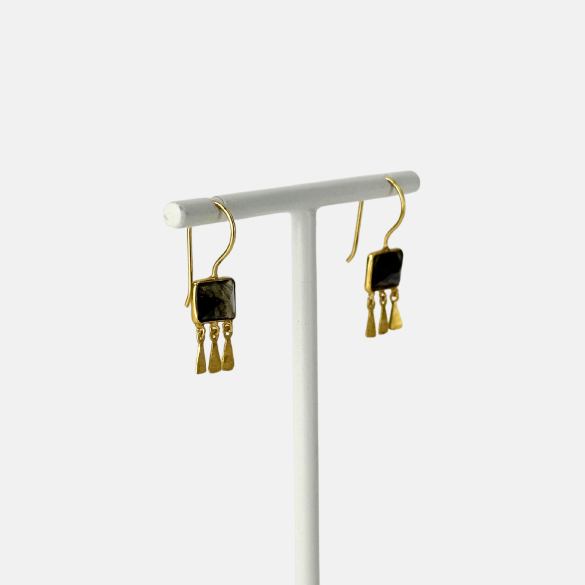 LFDC Square Labradorite with Gold Drops Earrings2 - Big Bag NY