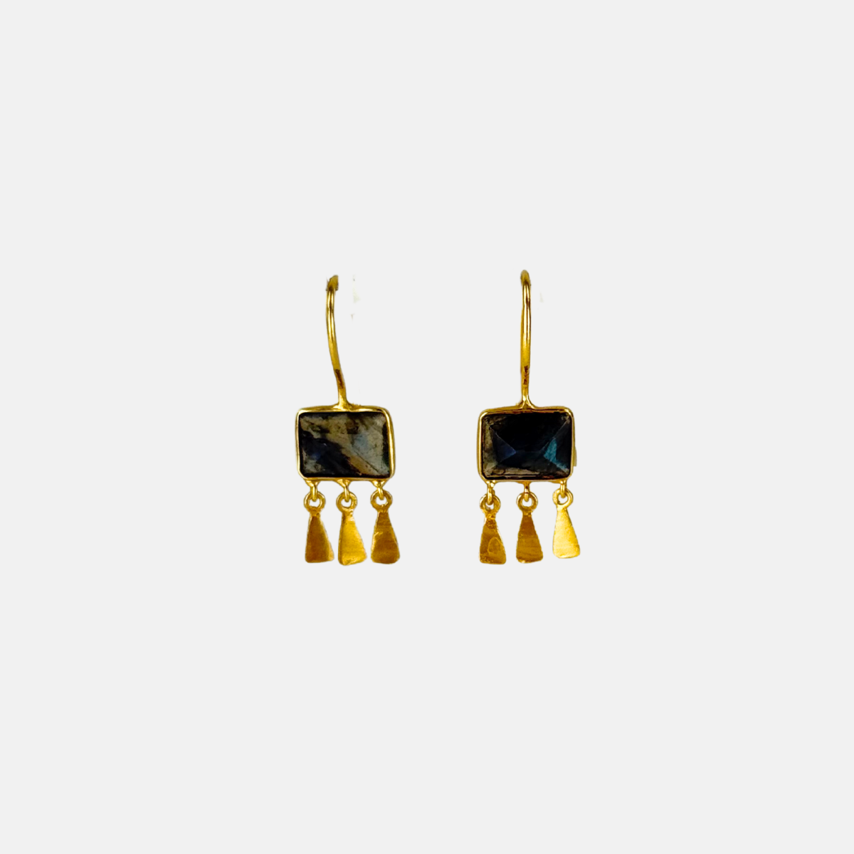 LFDC Square Labradorite with Gold Drops Earrings - Big Bag NY