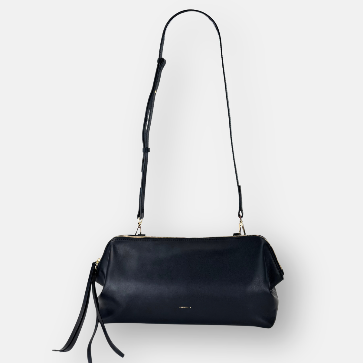 LORISTELLA Ashley Leather Baguette Handbag in Black - Big Bag NY