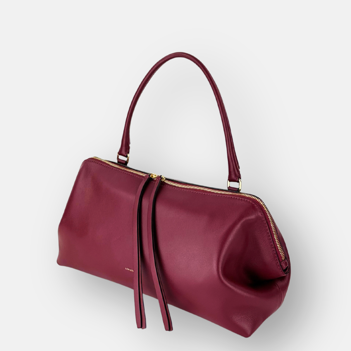 LORISTELLA Ashley Leather Baguette Handbag in Wine- Big Bag NY