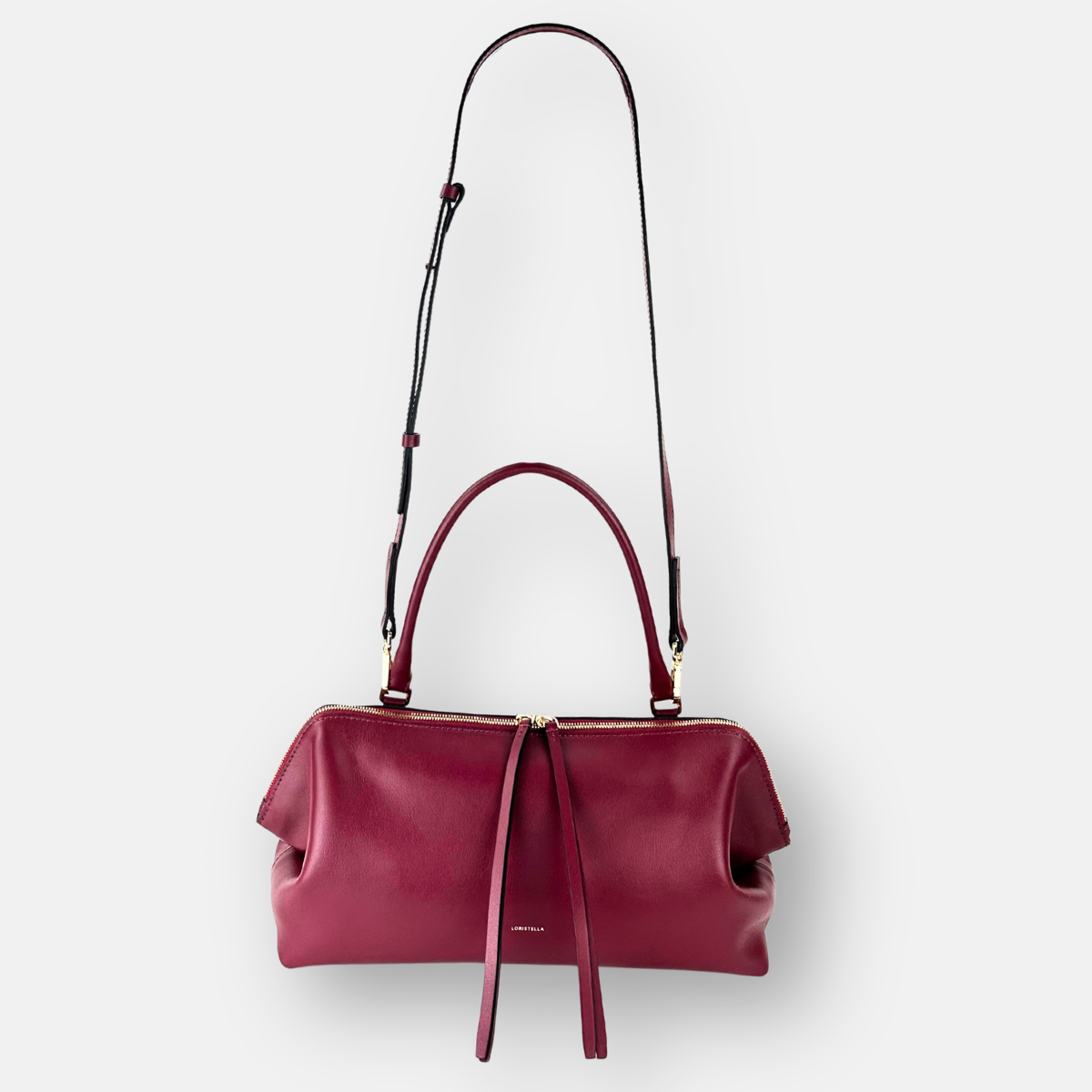 LORISTELLA Ashley Leather Baguette Handbag in Wine- Big Bag NY