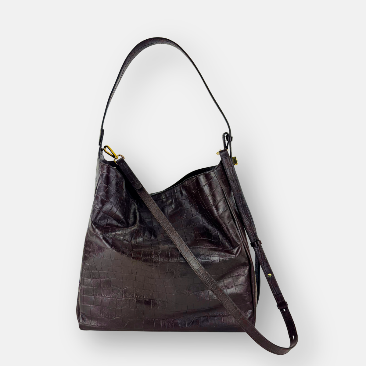LORISTELLA Eva Croco Large Leather Bucket Tote Bag - Big Bag NY
