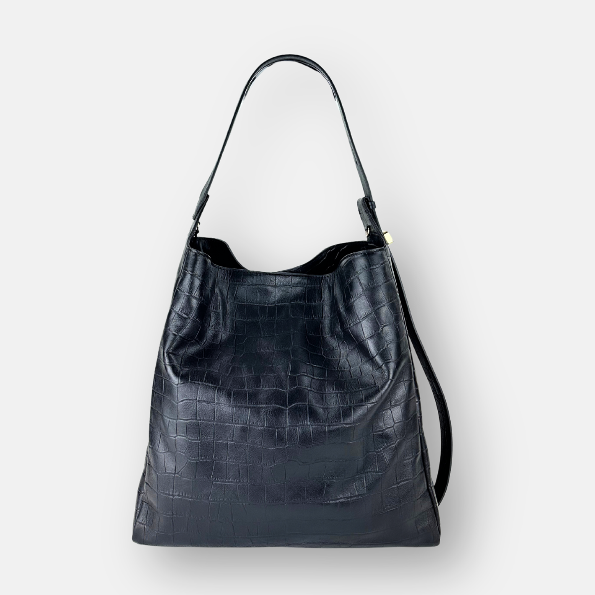 LORISTELLA Eva Croco Large Leather Bucket Tote Bag in Black - Big Bag NY