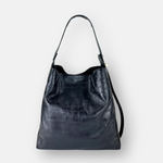 LORISTELLA Eva Croco Large Leather Bucket Tote Bag in Black - Big Bag NY