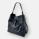 LORISTELLA Eva Croco Large Leather Bucket Tote Bag in Black - Big Bag NY