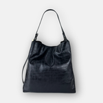 LORISTELLA Eva Croco Large Leather Bucket Tote Bag in Black - Big Bag NY