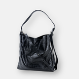 LORISTELLA Eva Croco Large Leather Bucket Tote Bag in Black - Big Bag NY