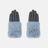 L'Apero Flottante Fur Cuff Gloves Grey Blue - Big Bag NY