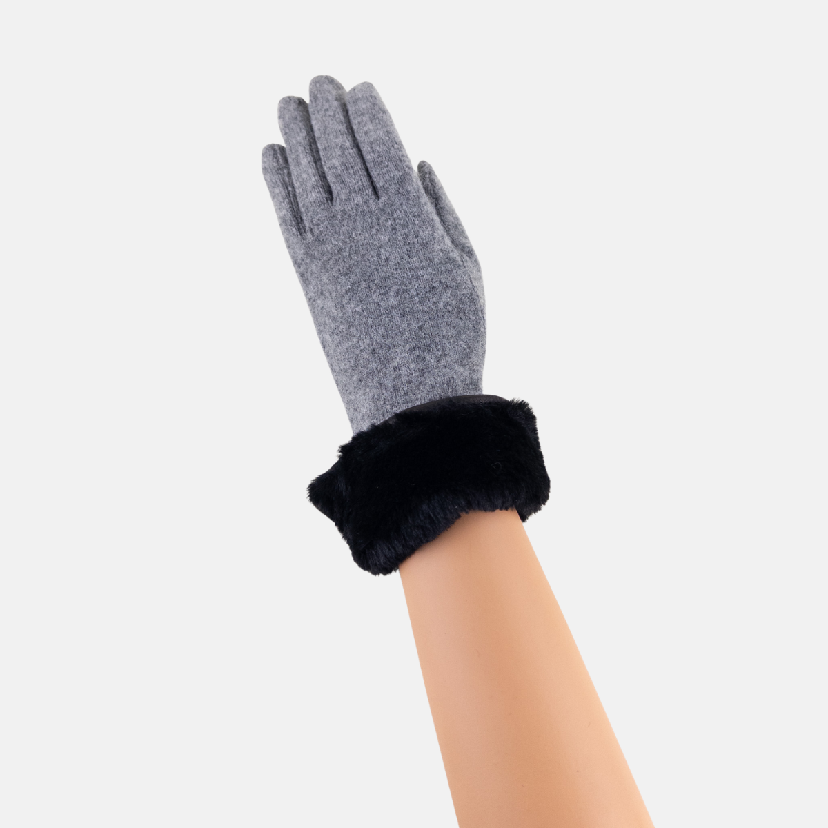 L'Apero VENISSIEUX Long Texting Glove with Faux Fur Trim Dark Grey - Big Bag NY